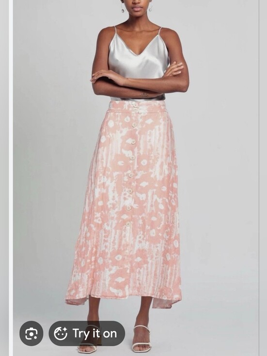 120% Lino Dresses & Skirts - 120% Lino Flax Linen Midi Skirt Sz L Has Pockets Elastic Waist Abstract Floral
